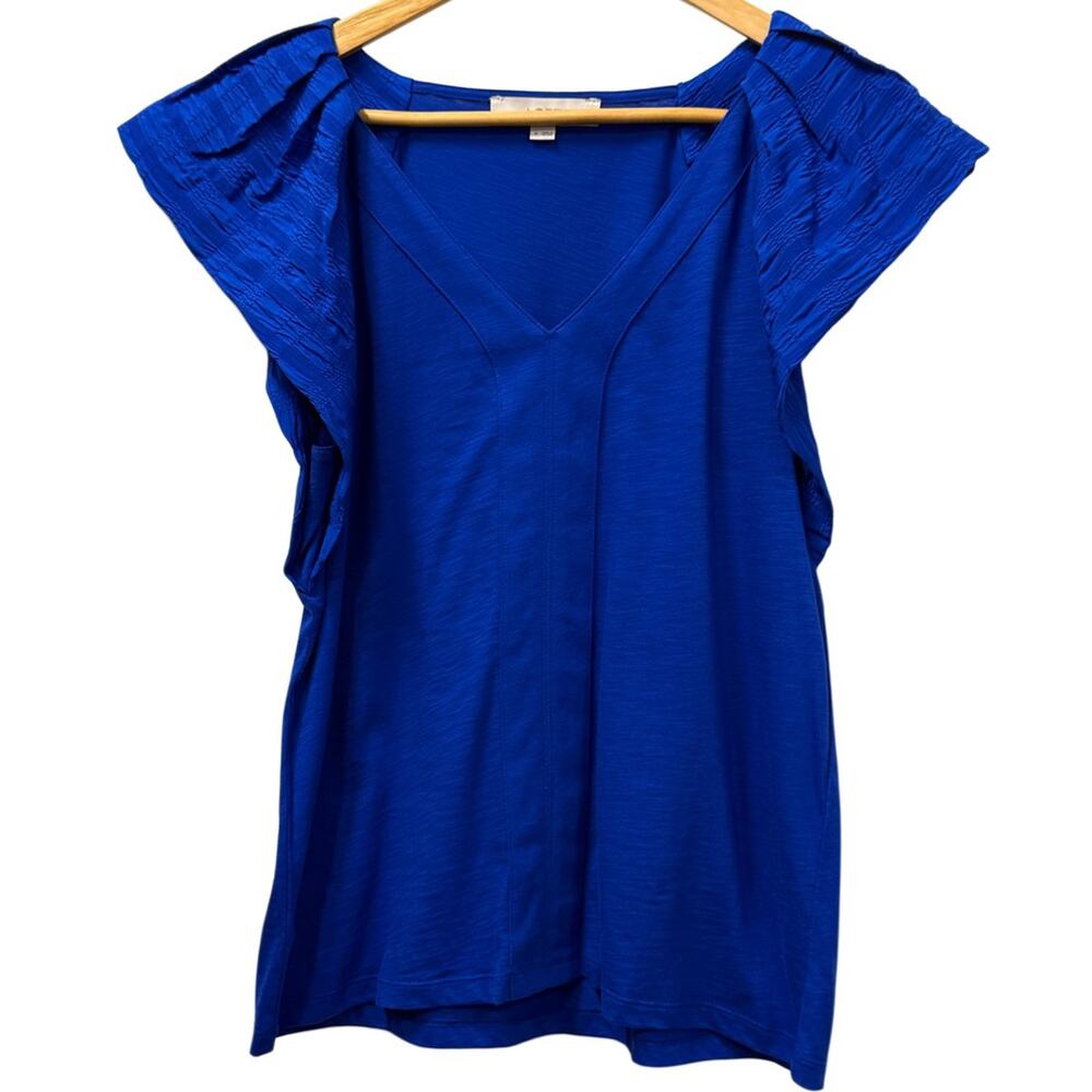 Loft Flutter Sleeve V-Neck Top Royal Blue